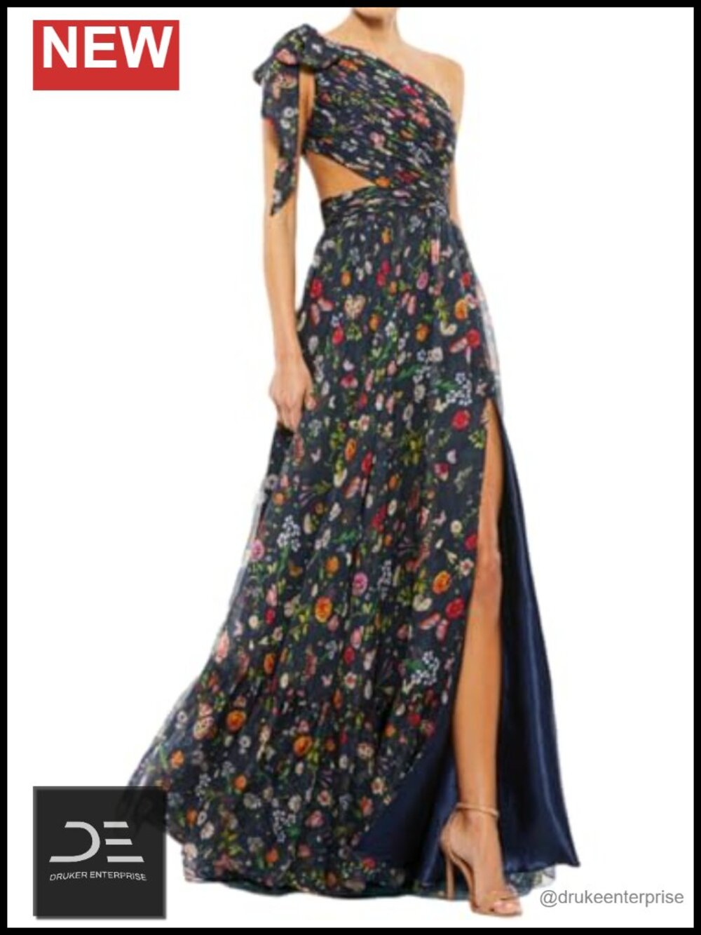 Women One Shoulder Sleeveless Ruched Ruffles Floral Printed A-Line Party Dress
